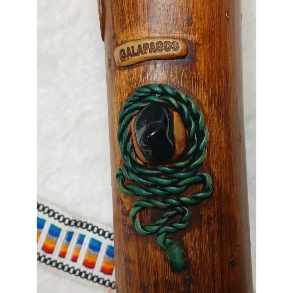 Vintage Hand Carved Bamboo‎ Galapagos Lizard Rainstick Shaker Woven Strap